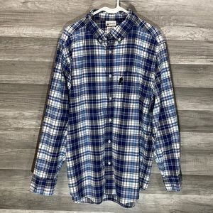 Disney Parks Blue and White Plaid Long Sleeve Button Down Shirt